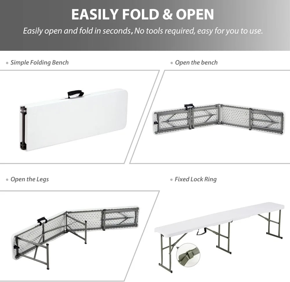 6ft Plastic Folding Bench with Handle & Lock