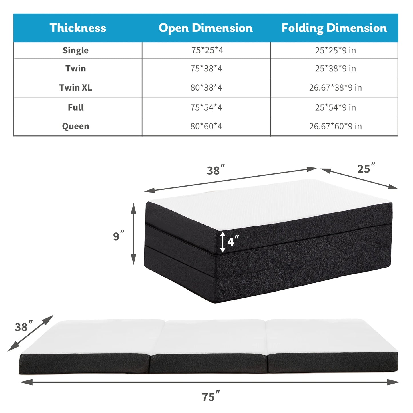Tri-Fold Memory Foam Mattress