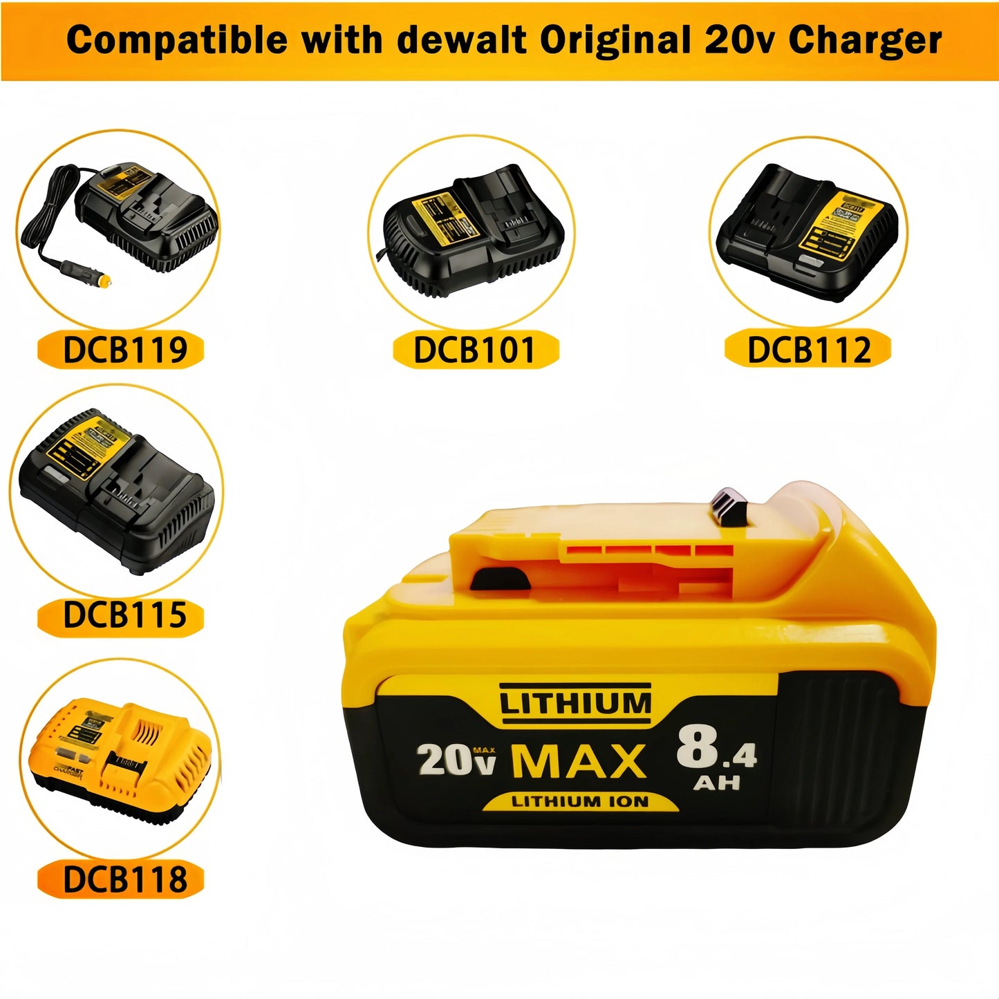 For Dewalt 20V 8.4Ah Battery