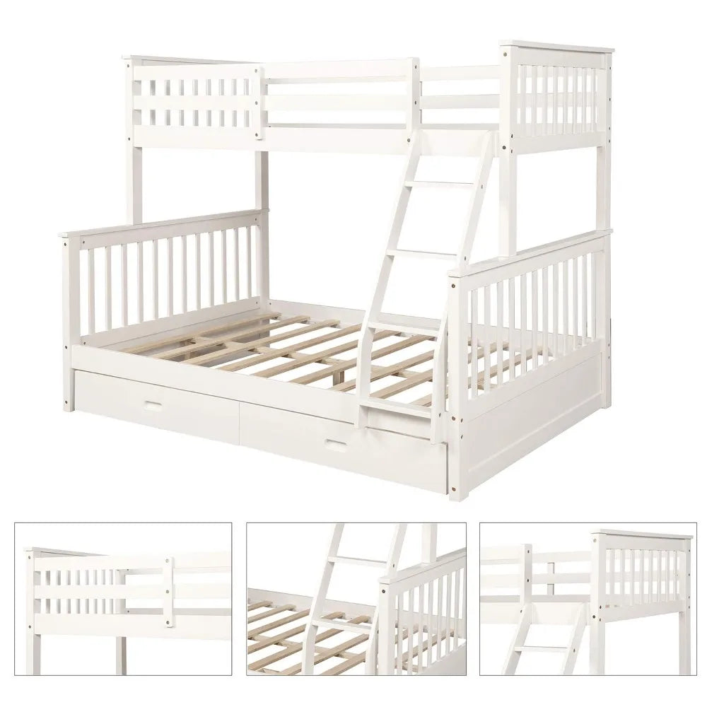 Twin Over Full Bunk Bed with Drawers and Ladder