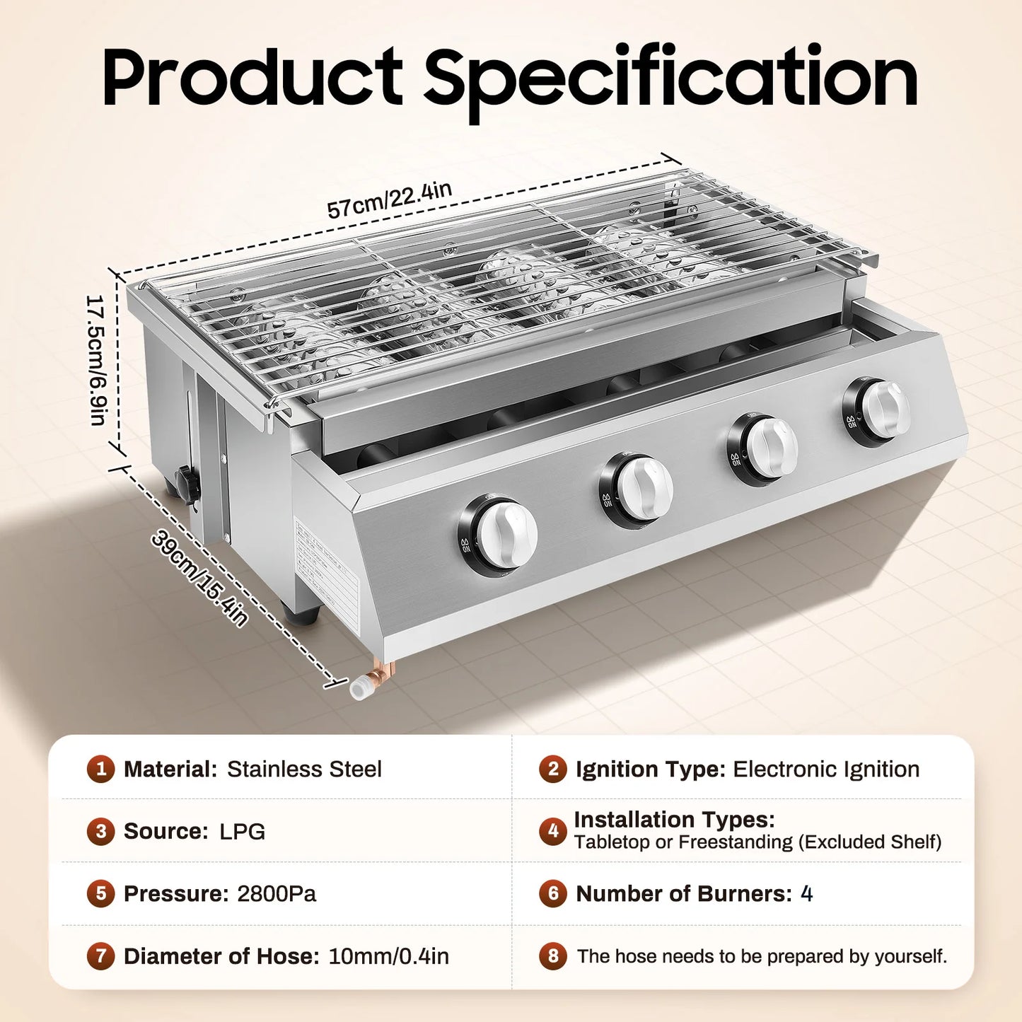 4 Burners Propane Grill
