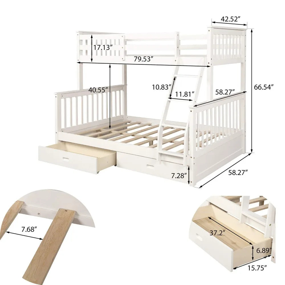 Twin Over Full Bunk Bed with Drawers and Ladder