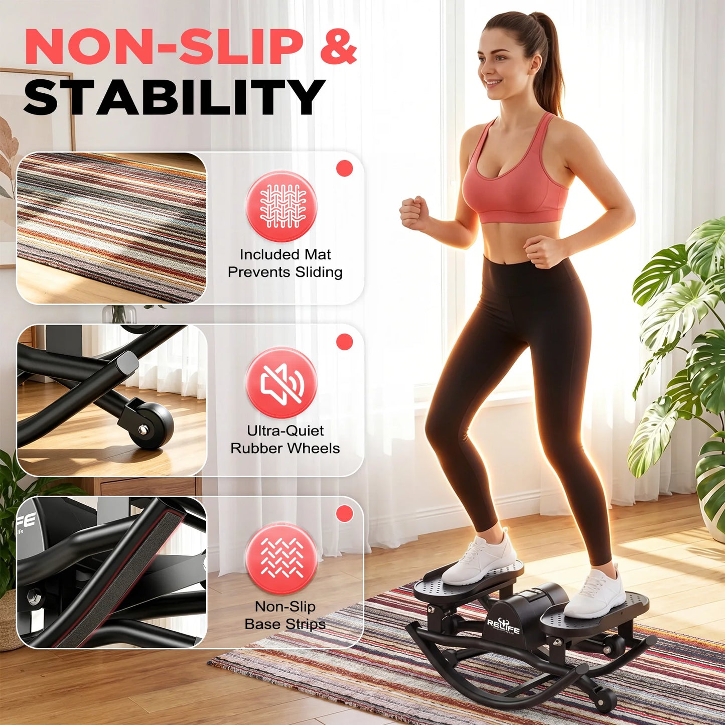 Lateral Rocking Stepper with Resistance Bands