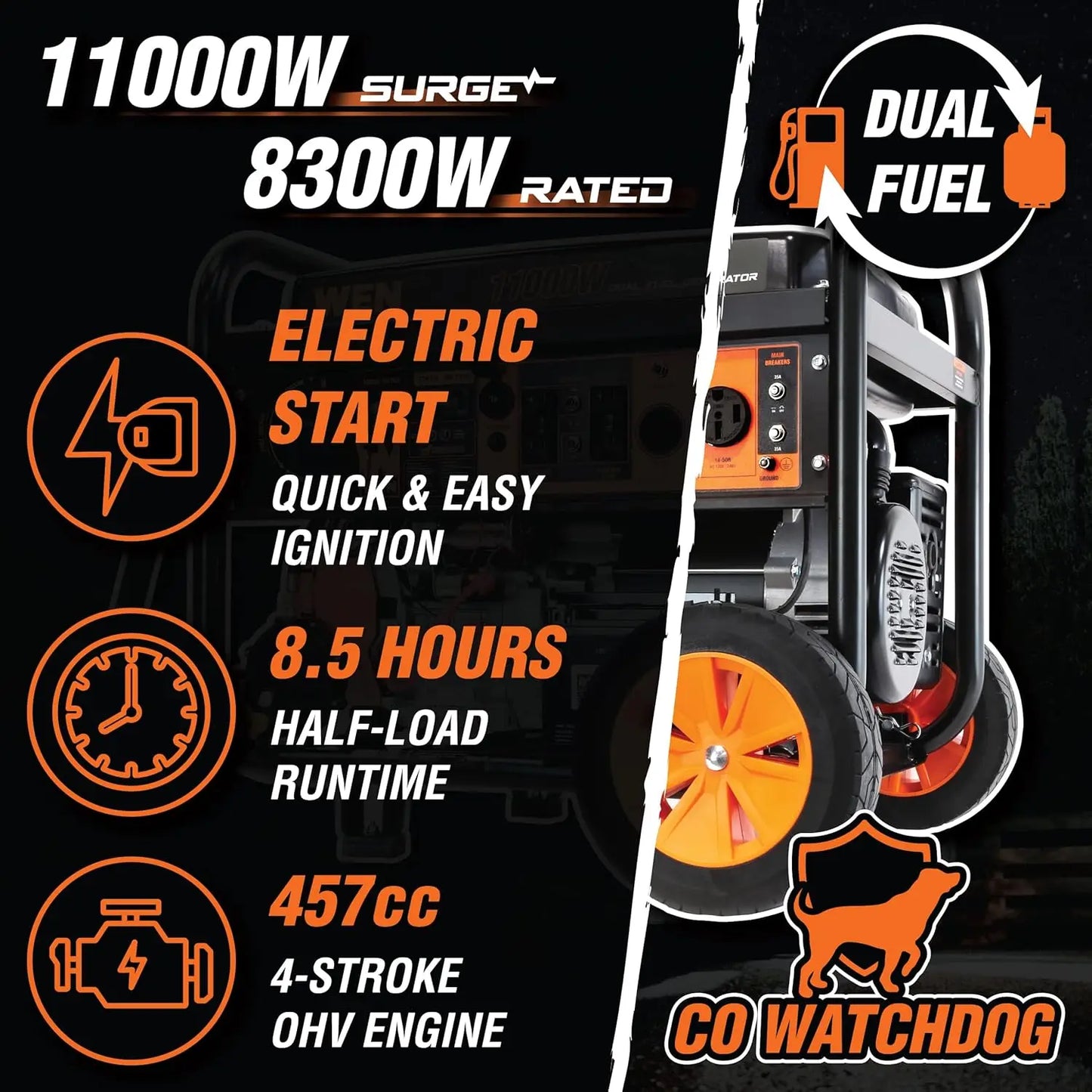 11000-Watt Backup Generator with Wheel Kit