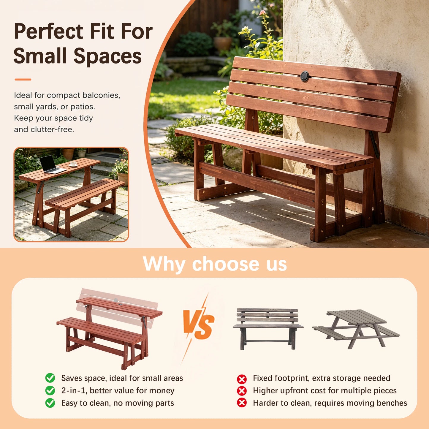 2 in 1 Convertible Folding Bench Picnic Table