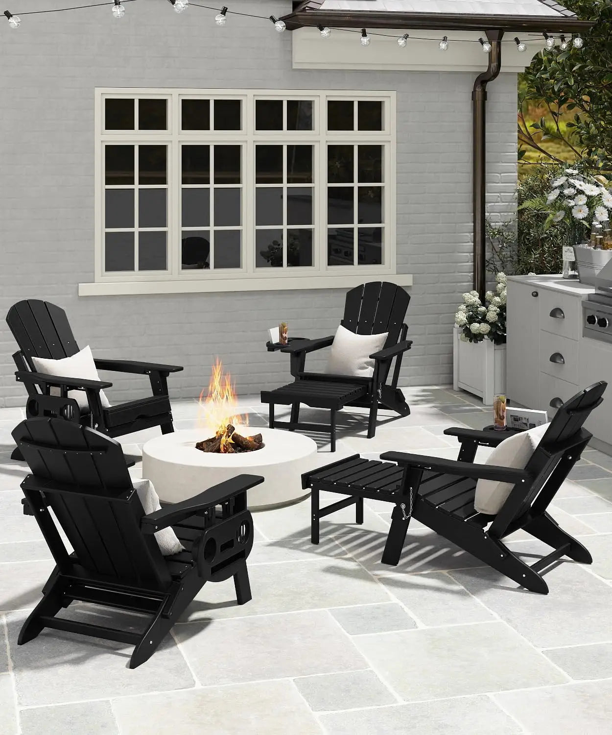 Set of 2 Folding Adirondack Chair with Retractable Ottoman