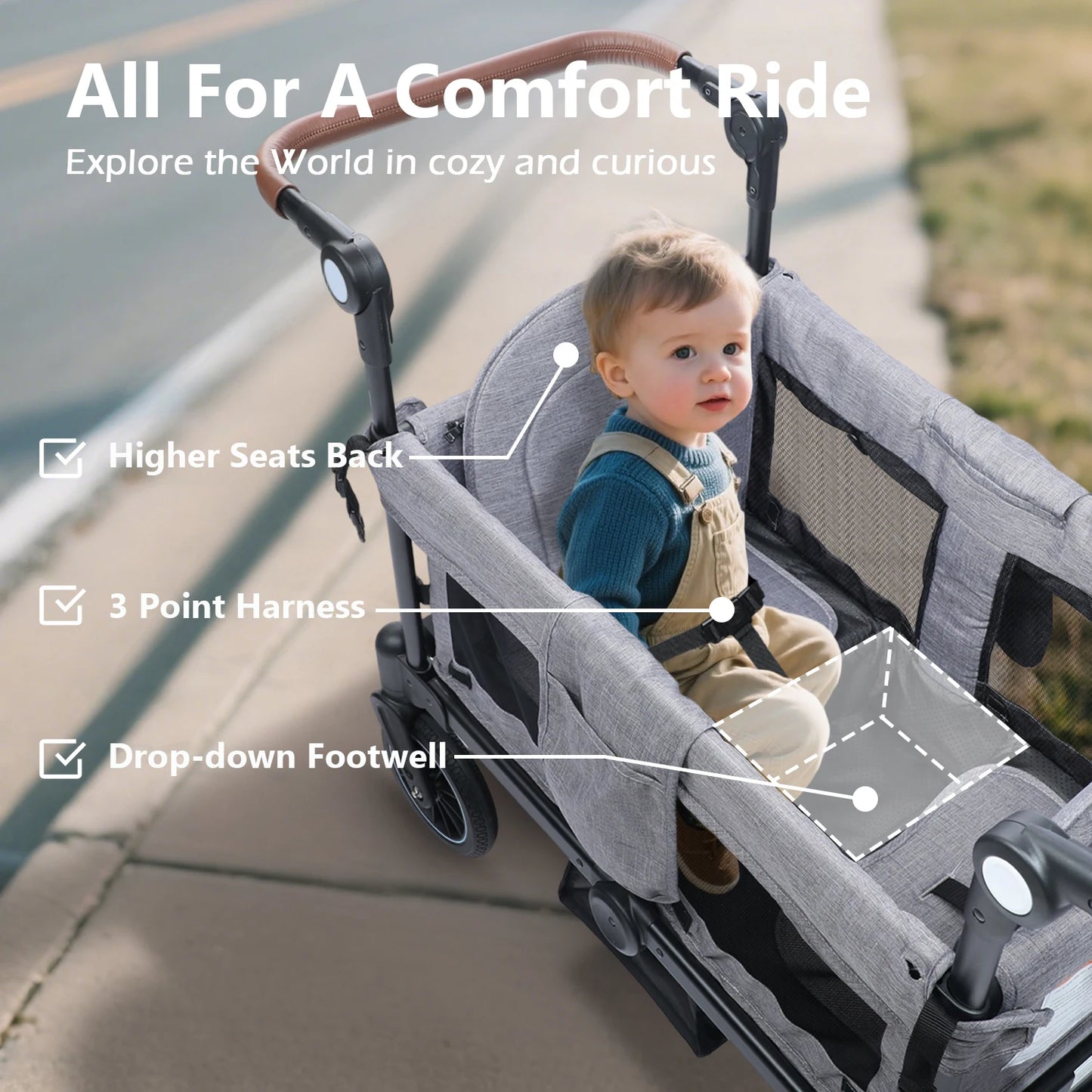 Folding Wagon Stroller for 2 Kids