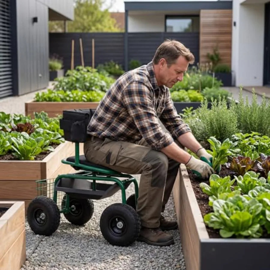 Gardening wagon scooter with 360 swivel workseat