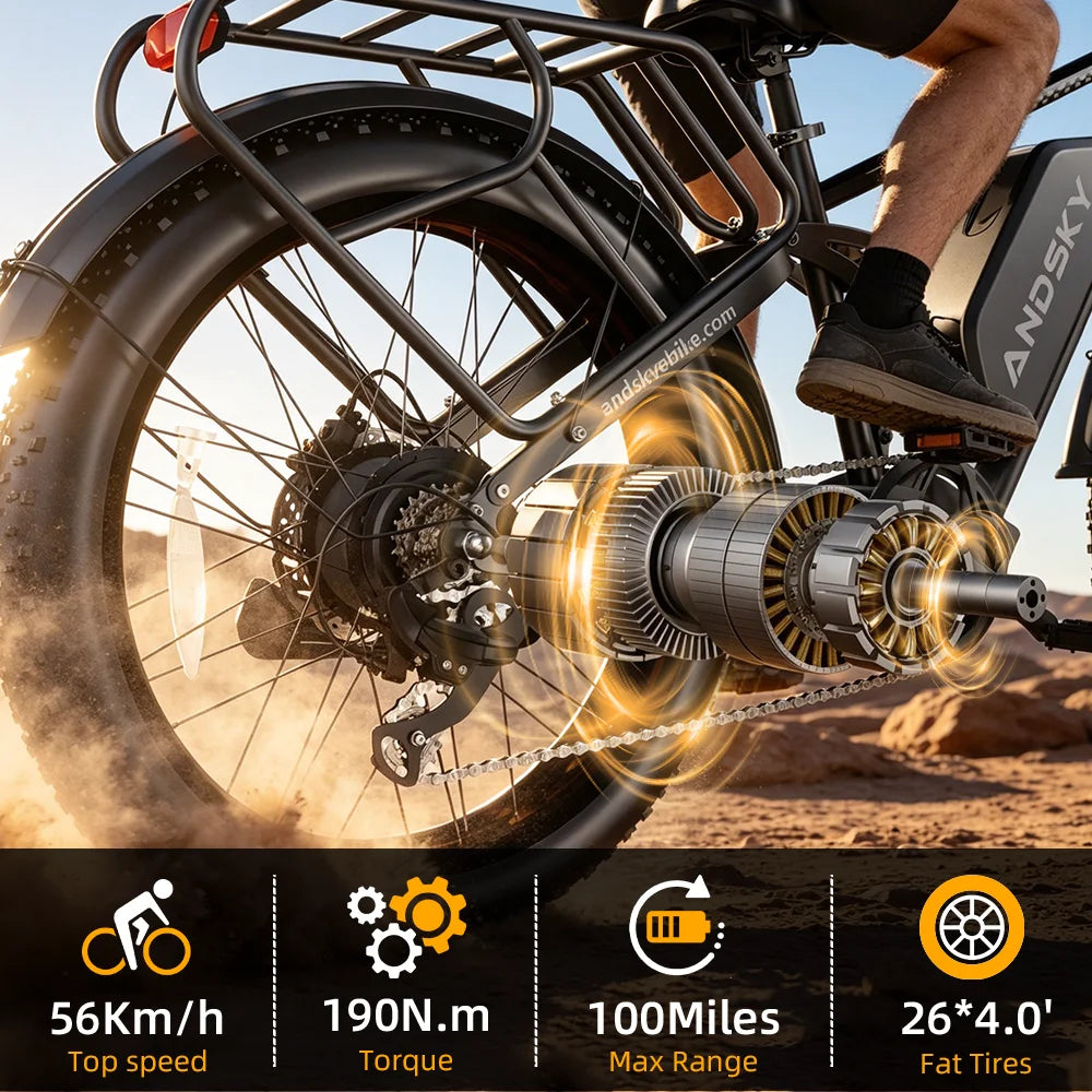 AWD Dual Motor Electric Bike 26"x4" Fat Tire
