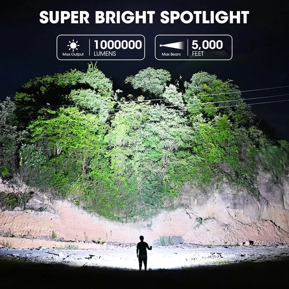 2000000 Lumens Rechargeable Spotlight w/ Solar Panel