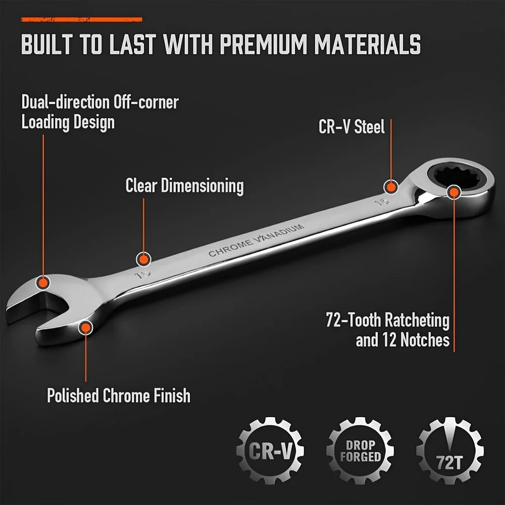 12pcs Combination  Metric Ratchet Wrench Set