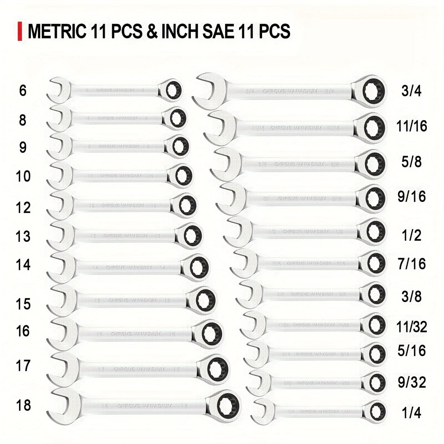Tool Set Ratcheting Wrenches 22 PCS