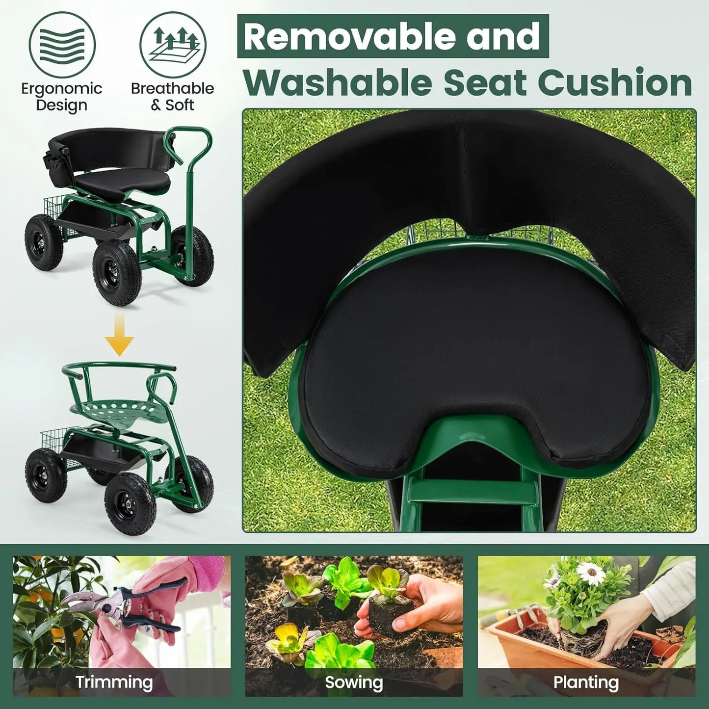 Rolling Gardening Seat with Wheels