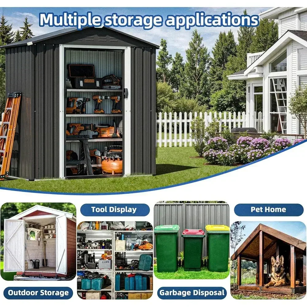 6x4 Outdoor Metal Storage Shed with Lockable Double Doors