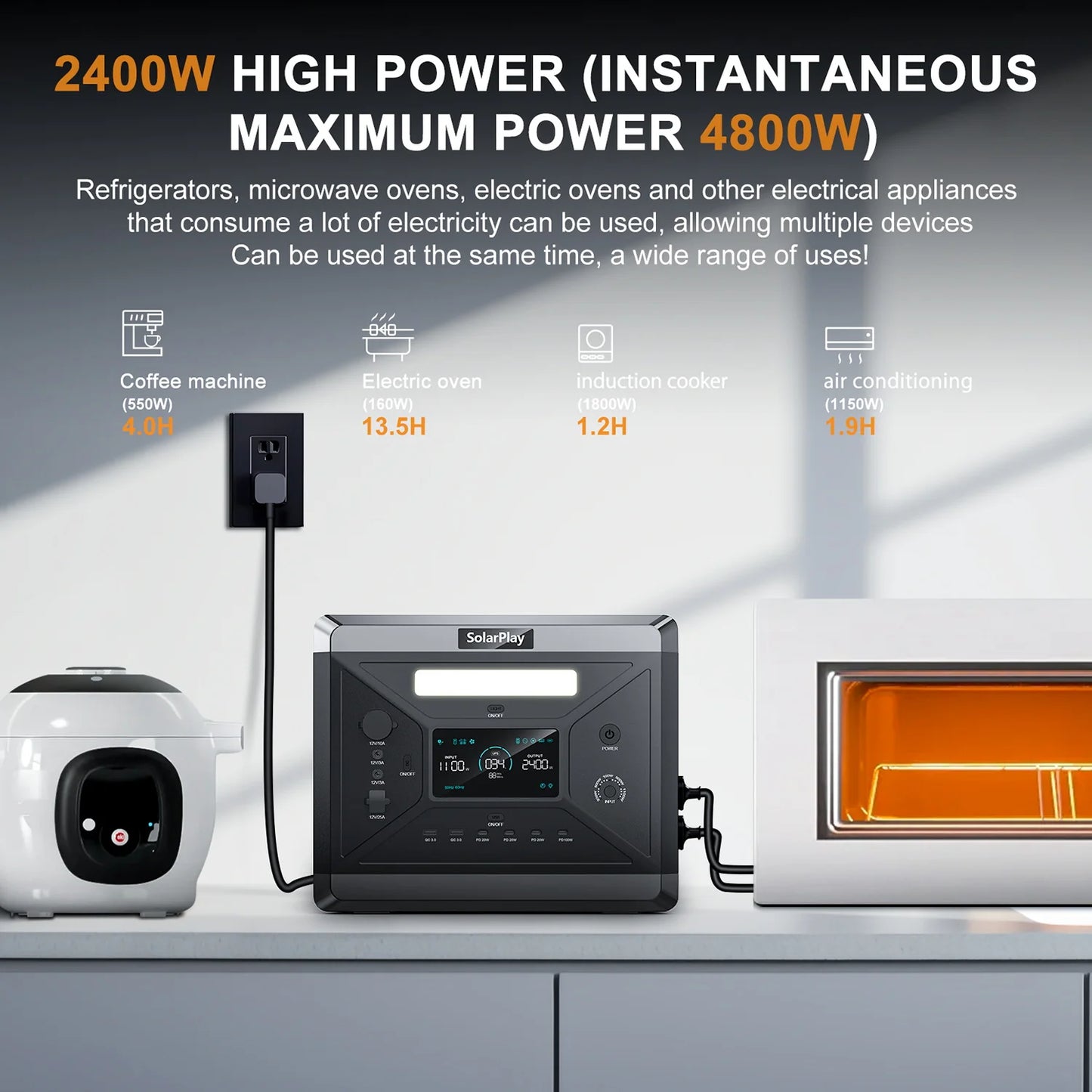 2160Wh LiFePO4 Solar Generator, 2400W