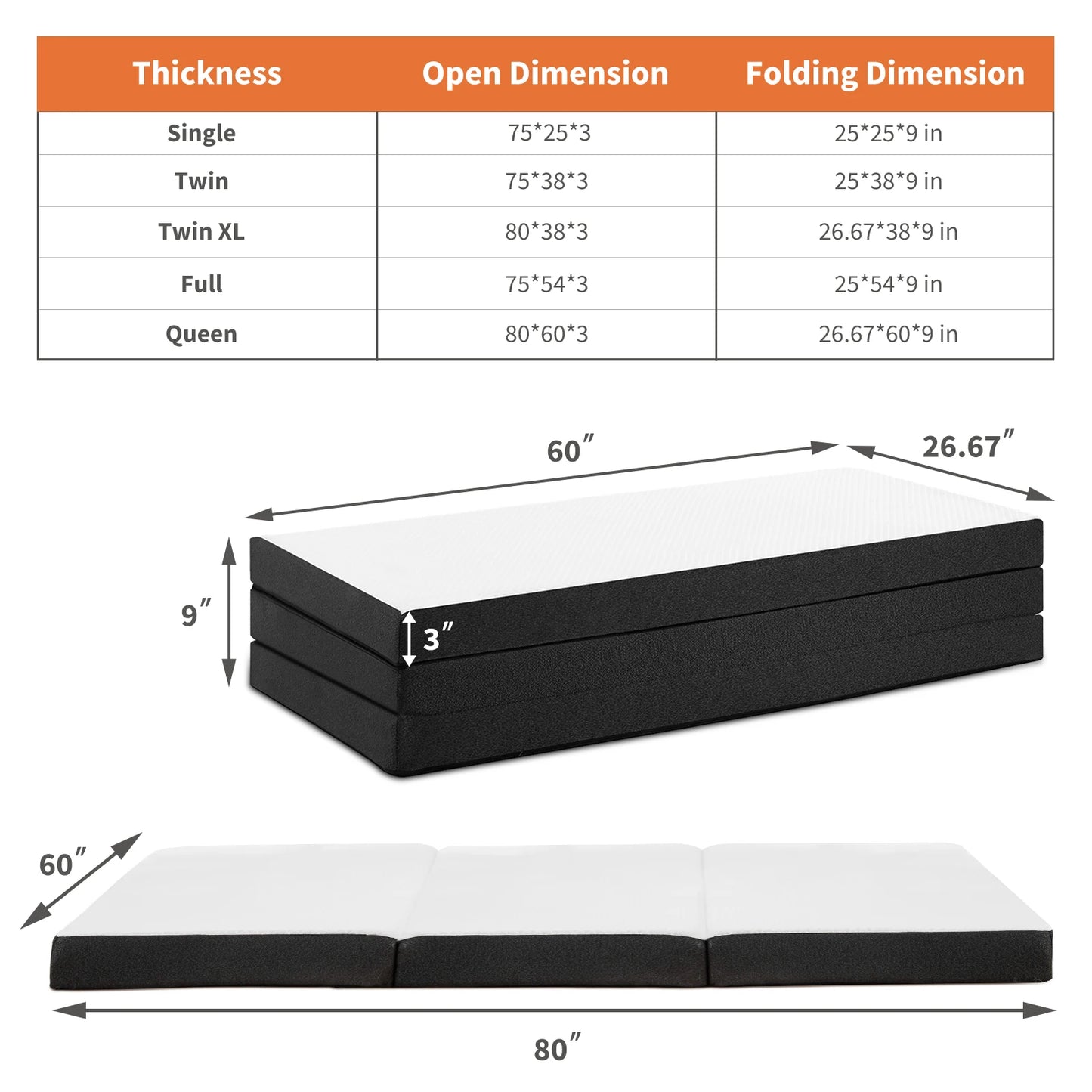 Tri-Fold Memory Foam Mattress