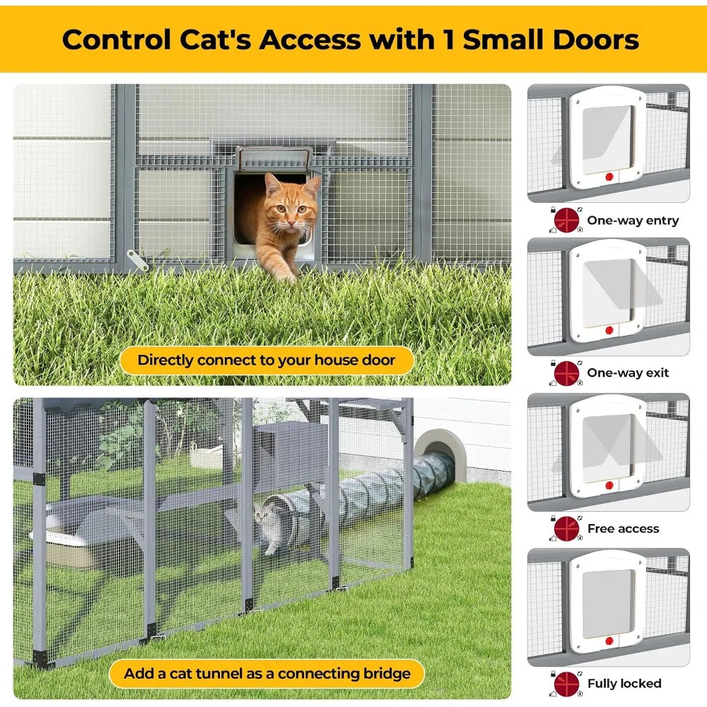 Outdoor Cat Enclosure with Full Waterproof Roof