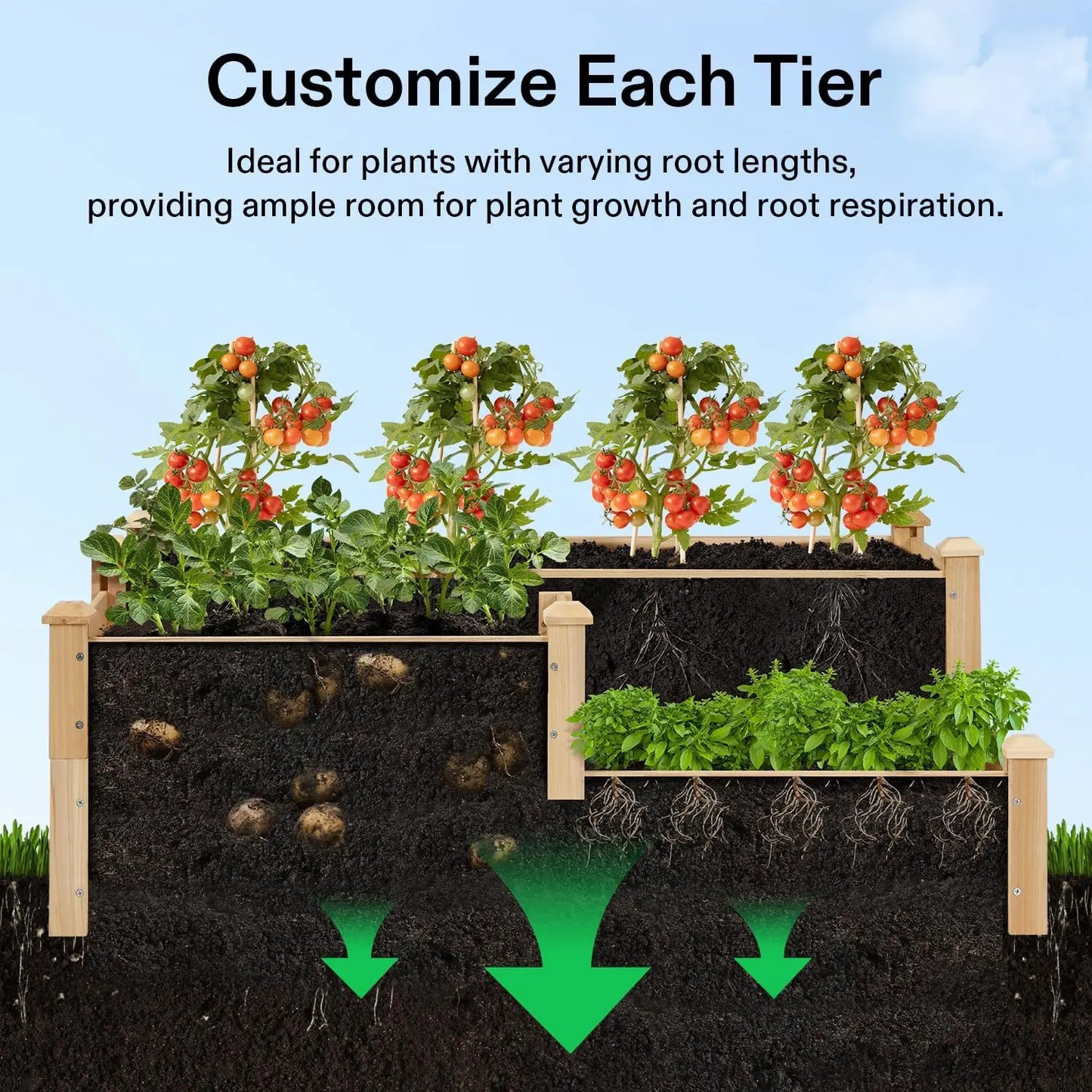 3-Tier Wooden Raised Garden Bed