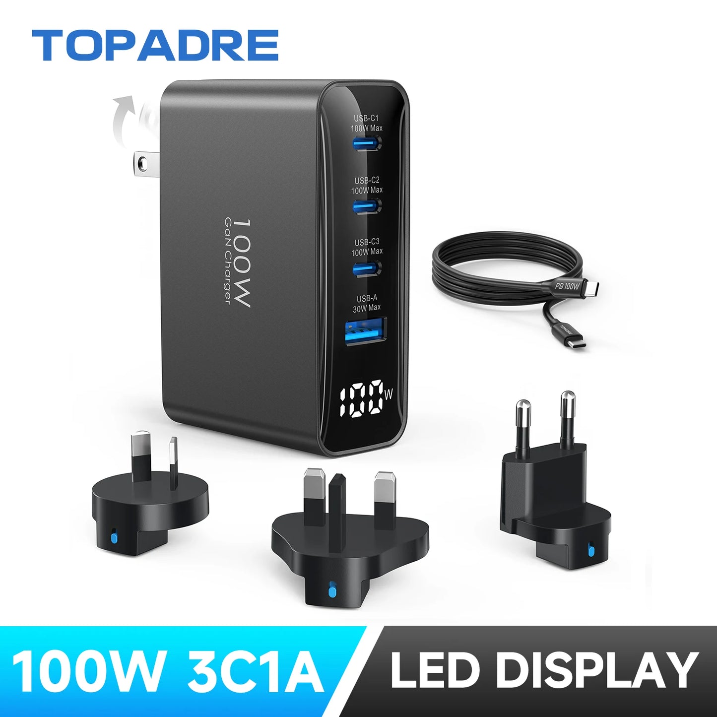 100W USB C Travel Charger, 4-Ports