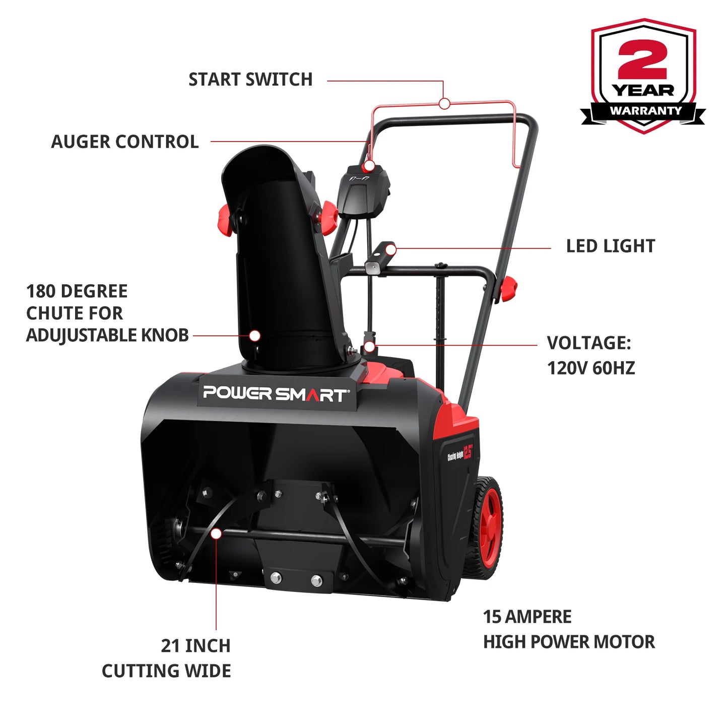 15A Electric Snow Thrower, 21"