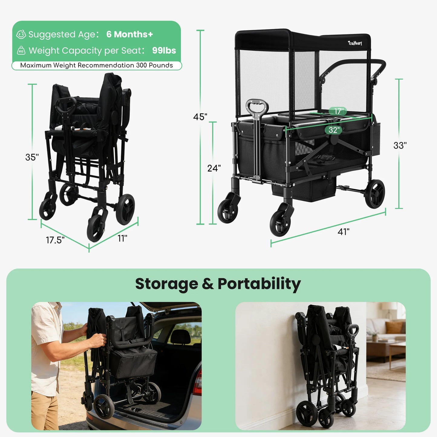 2 Seat Wagon Stroller For 2 Kids