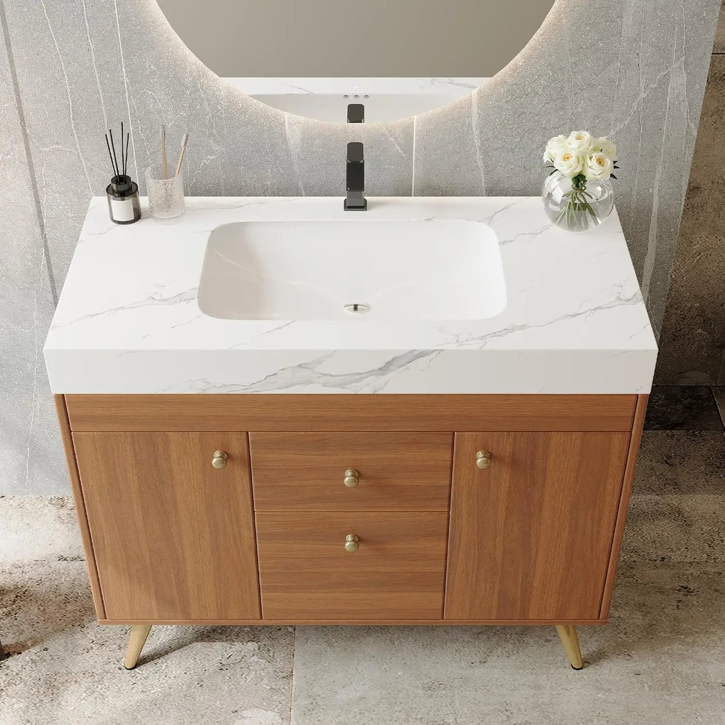 36in Freestanding Bathroom Vanity Ceramic Sink