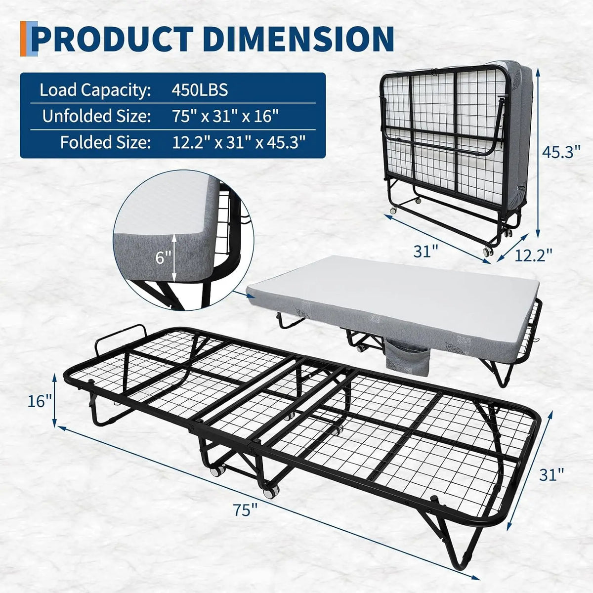 Folding Bed with Memory Foam Mattress