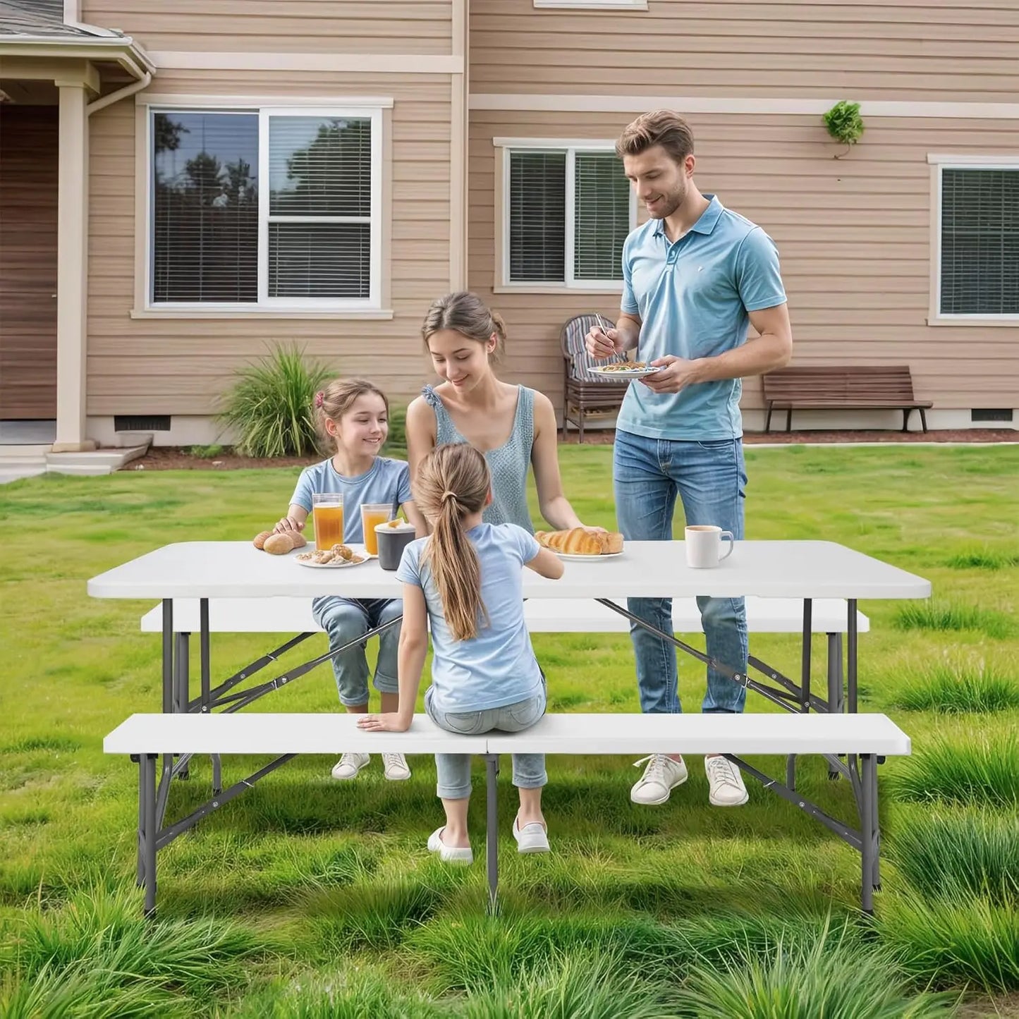 Folding Table Set with 2 Benches, 6 FT
