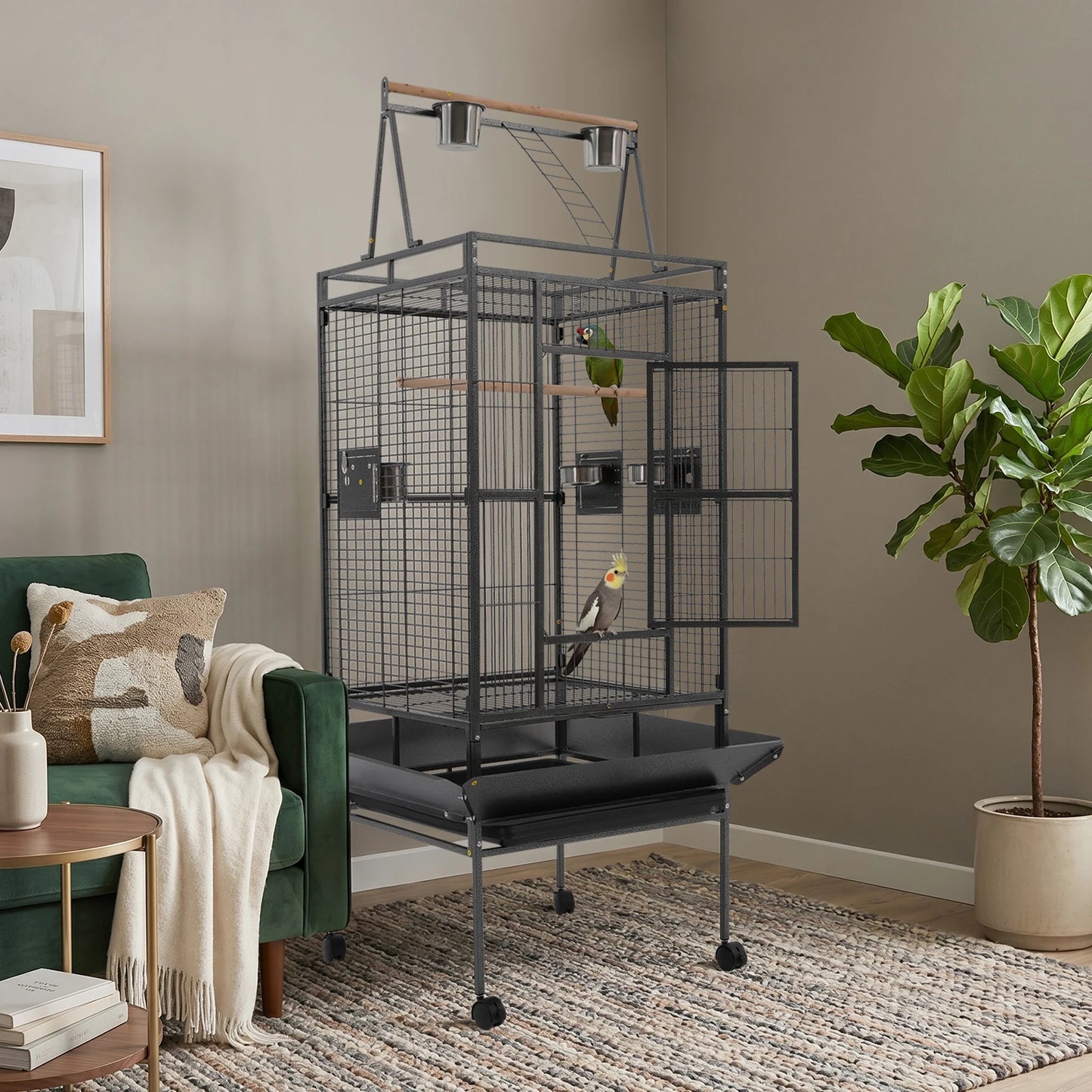 Large Rolling Bird Cage with Lockable Wheels