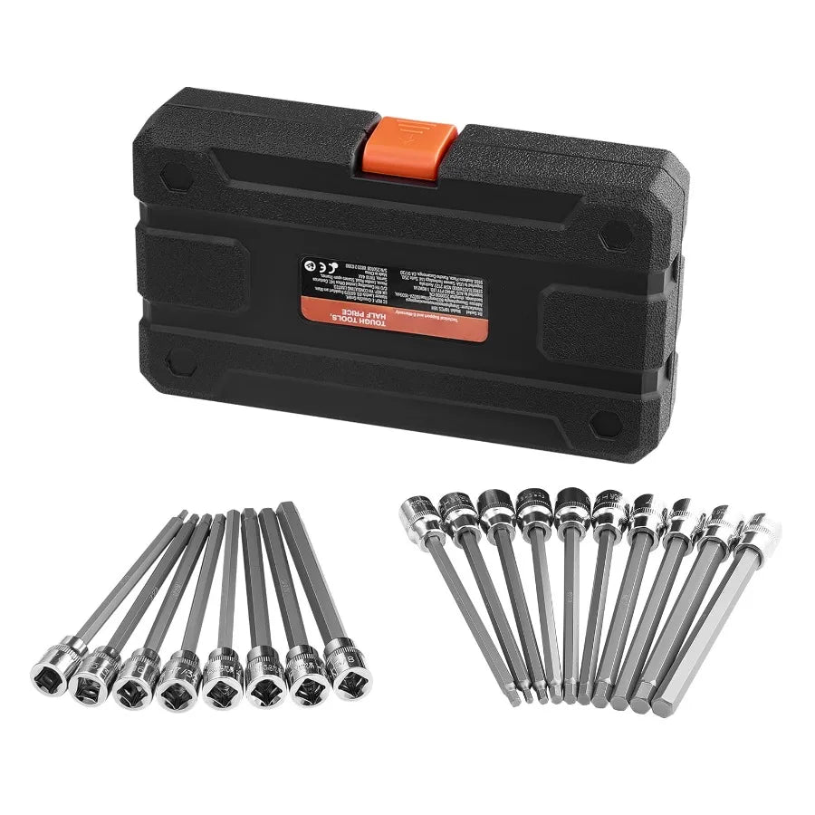 18-Piece Extra Long Hex Bit Socket Set, 3/8-Inch Drive, Metric /SAE