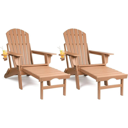 Adjustable Folding Adirondack Chairs Set of 2 with Retractable Ottoman
