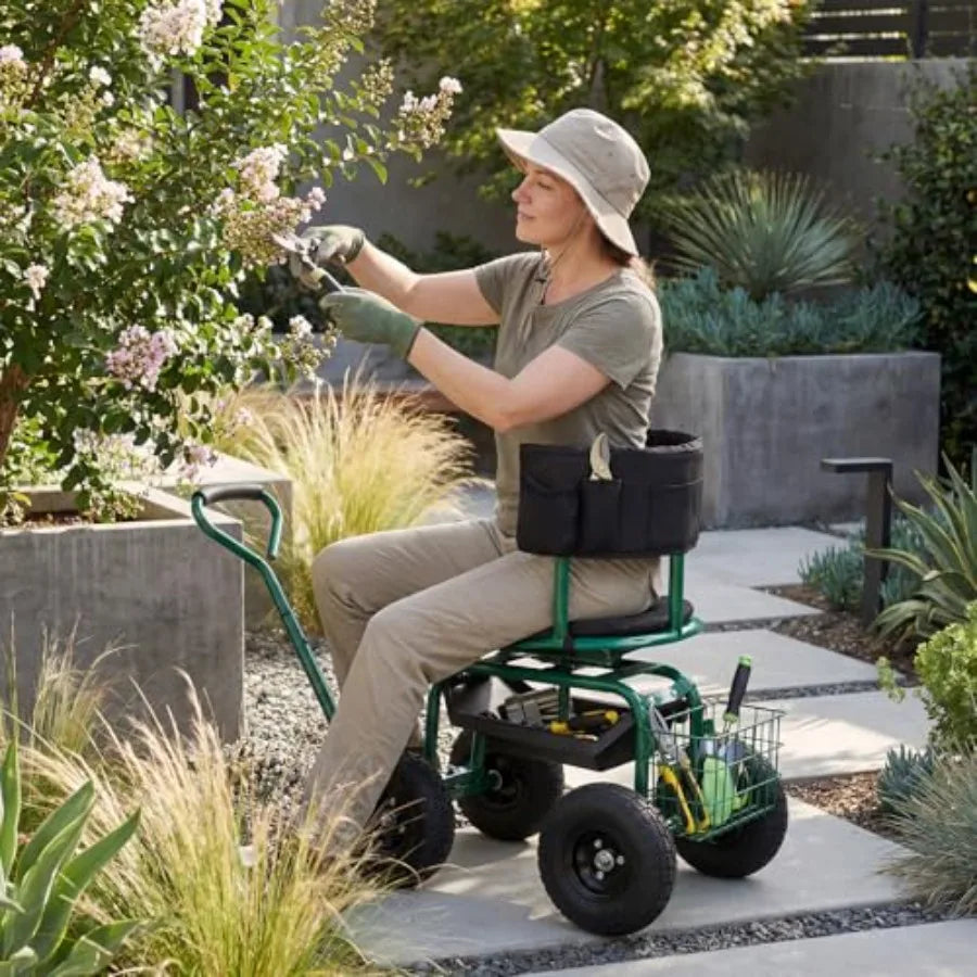 Gardening wagon scooter with 360 swivel workseat