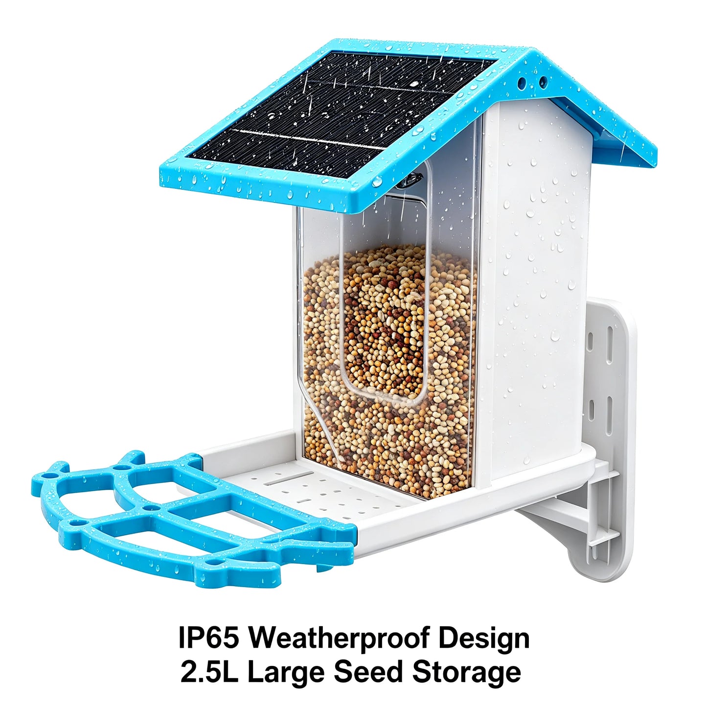 Solar Powered Bird Feeder with 2.5K HD Camera, Smart AI Bird Recognition & Night Vision, 5000mAh Battery + 3W Solar Panel, IP65 Weatherproof for Outdoor Garden