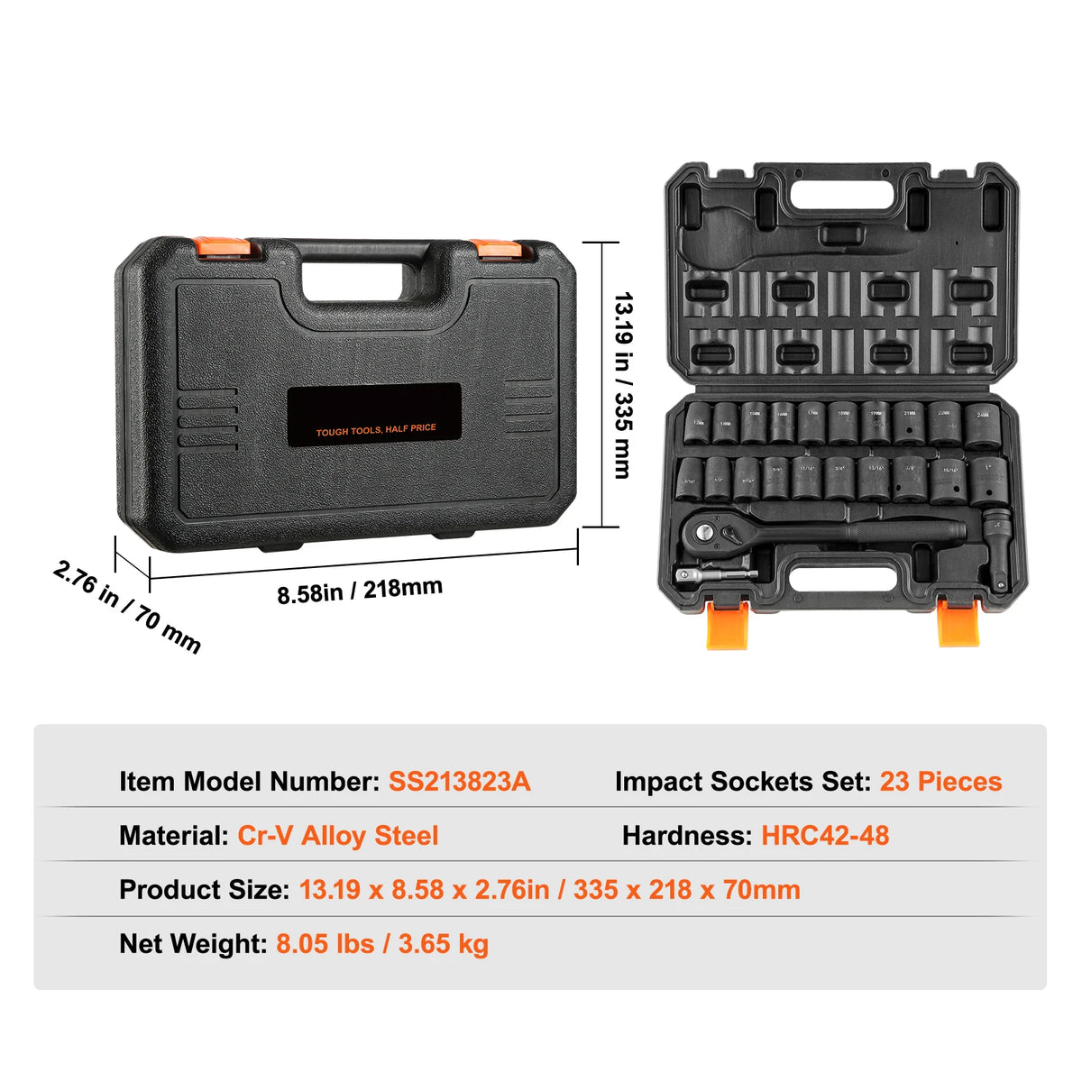 1/2" 3/8" Drive Impact Socket Set SAE Metric