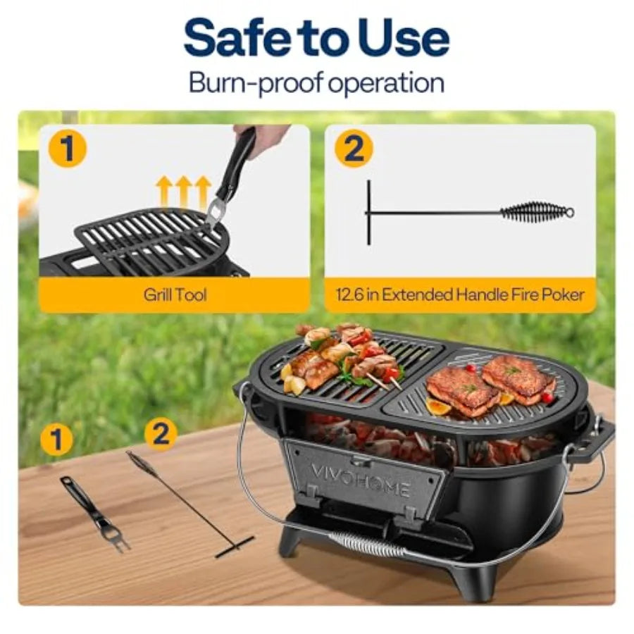 Oval Cast Iron Grill with Interchangeable Grates