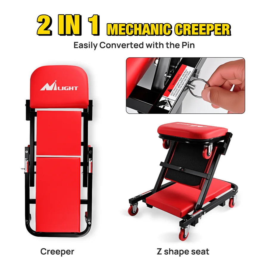 2-In-1 Folding Rolling Mechanic Seat