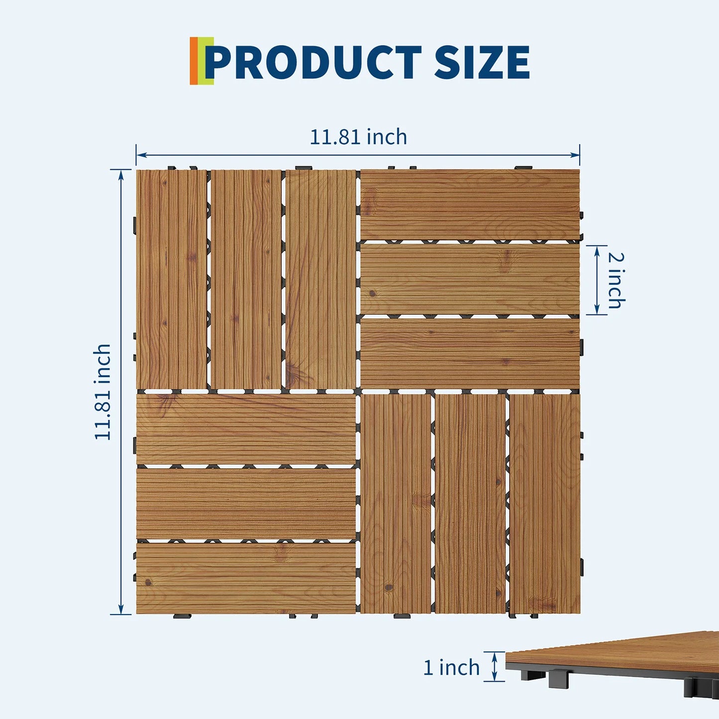 Acacia Wood  Deck Tiles for Patio , 12"x12"