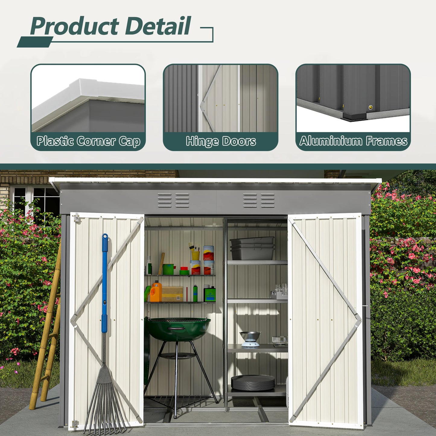 8 x 4 FT Metal  Lean to Storage Shed,