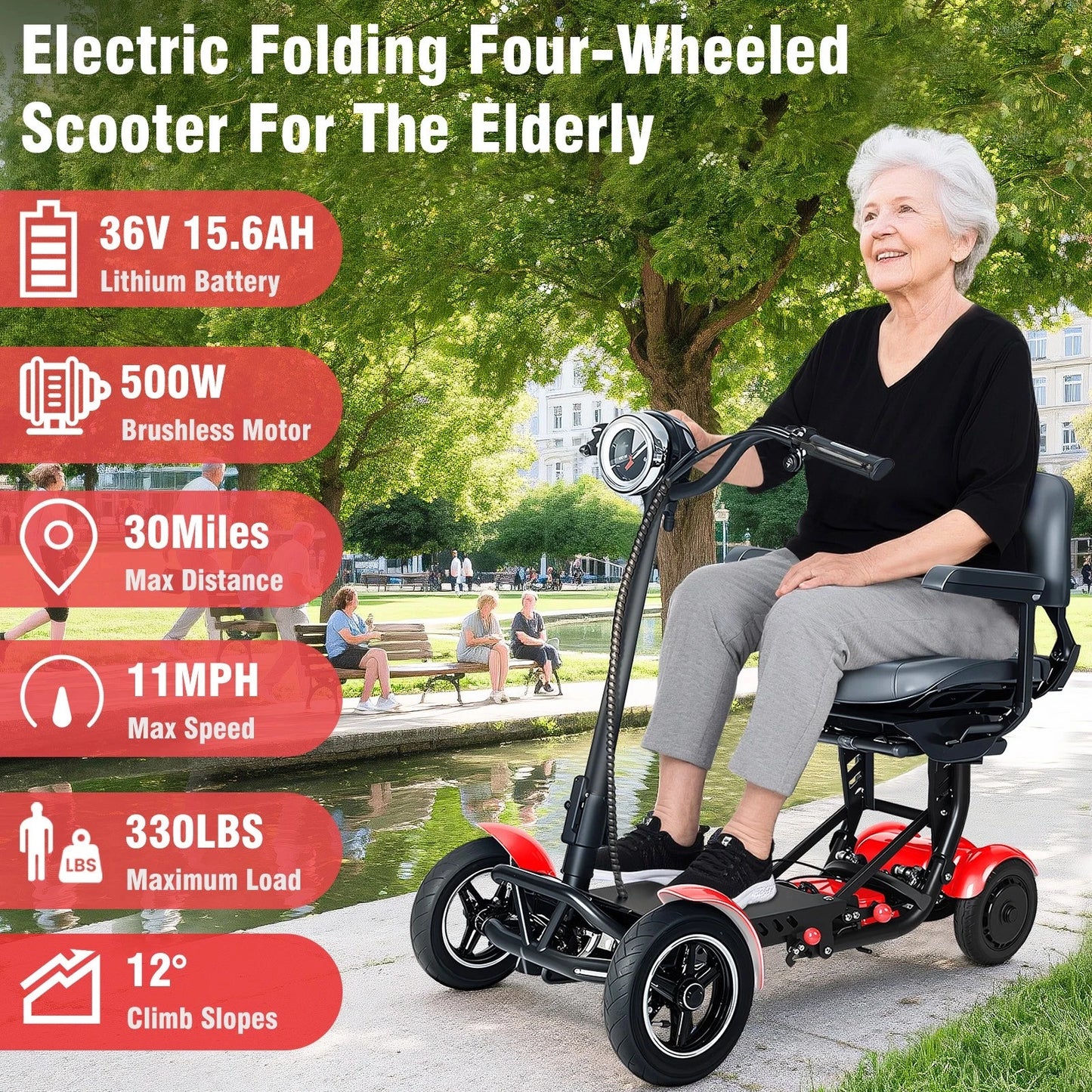 Folding 4-Wheel Mobility Scooter for Seniors