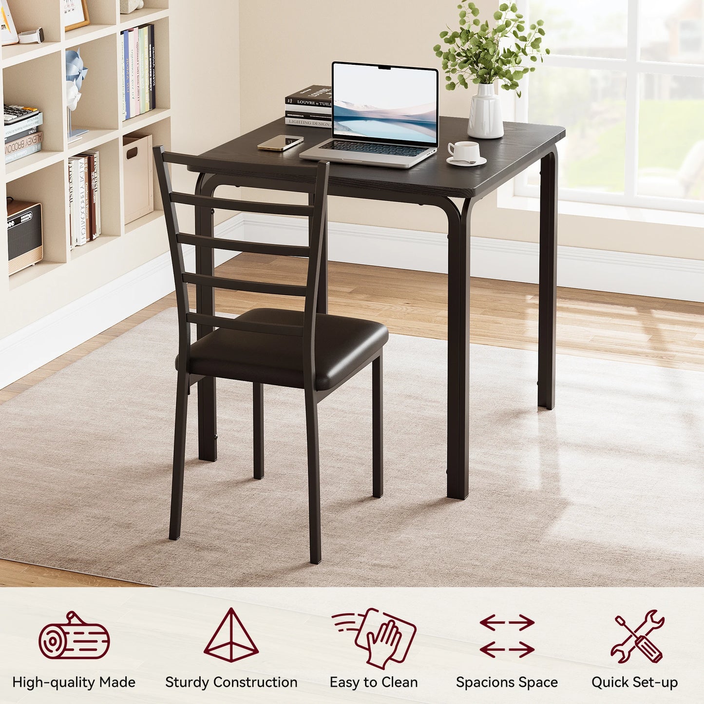 3-Piece Modern Square Dining Table Set for 2
