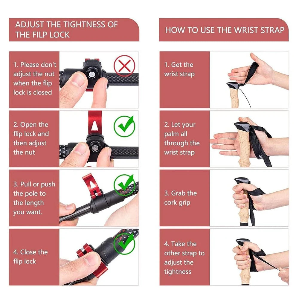 2 Poles Ultralight Carbon Fiber Walking Sticks