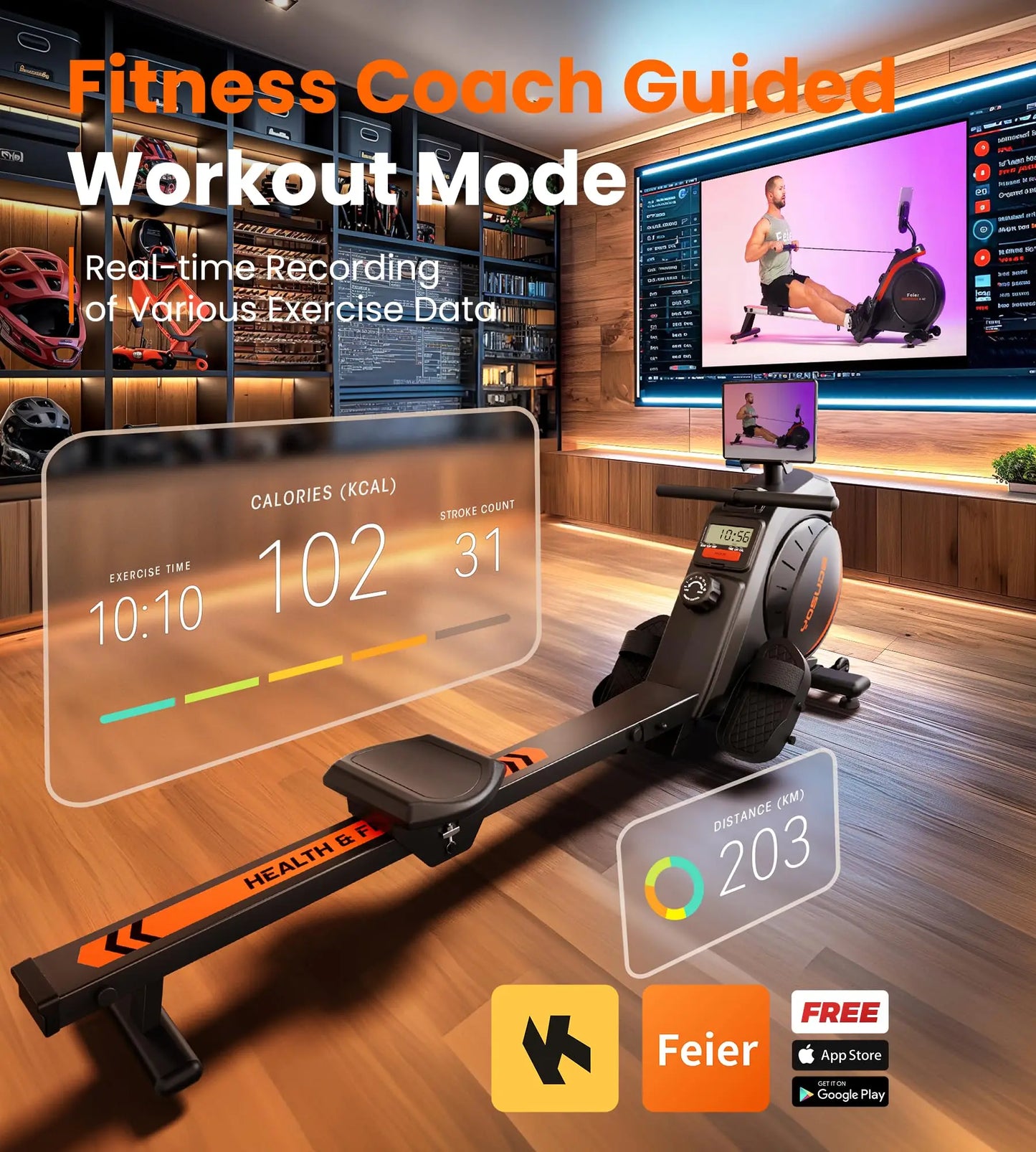 Magnetic Rowing Machine  Use with Bluetooth, App