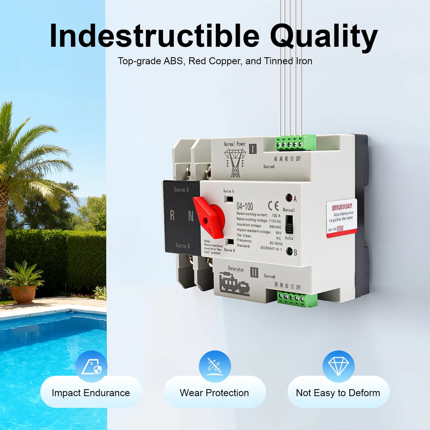 2P 100 Amp Dual Power Automatic Transfer Switch