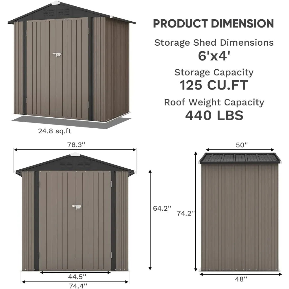 6x4 FT Storage Shed with Lockable Door