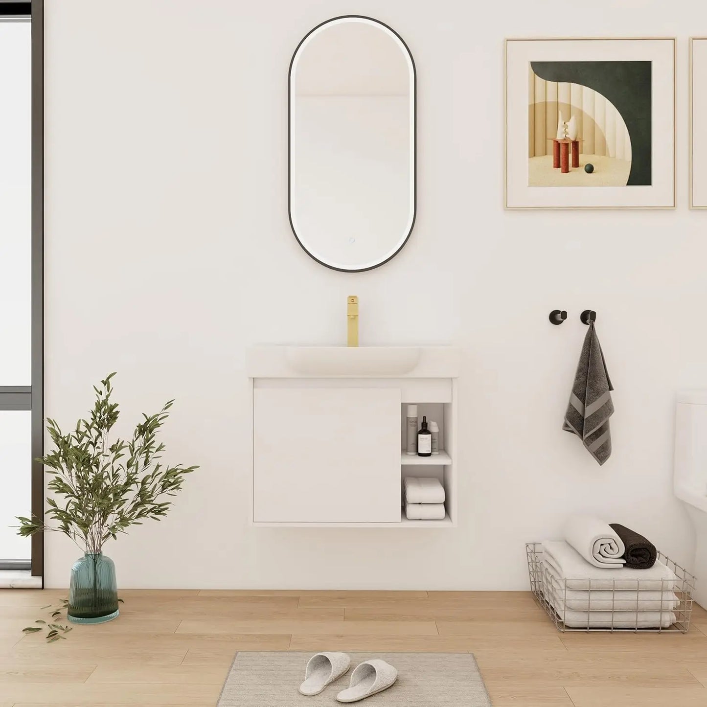 28" Wall-Mounted Bathroom Vanity with Ceramic Sink