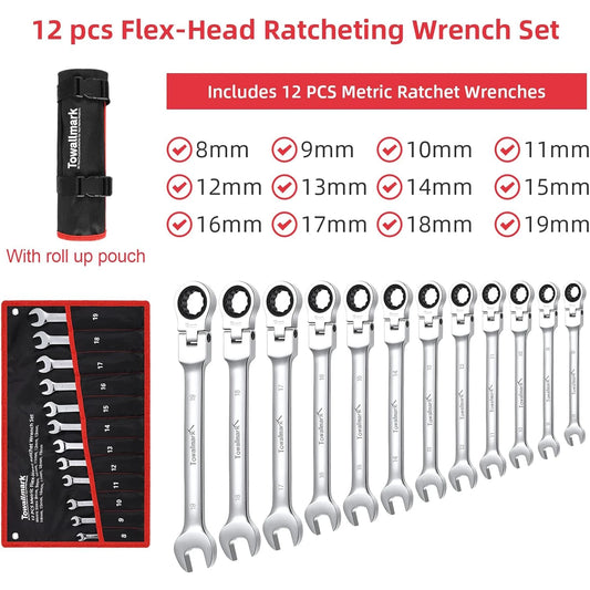 12-Piece Flex-Head  Ratcheting Combination Set, Metric