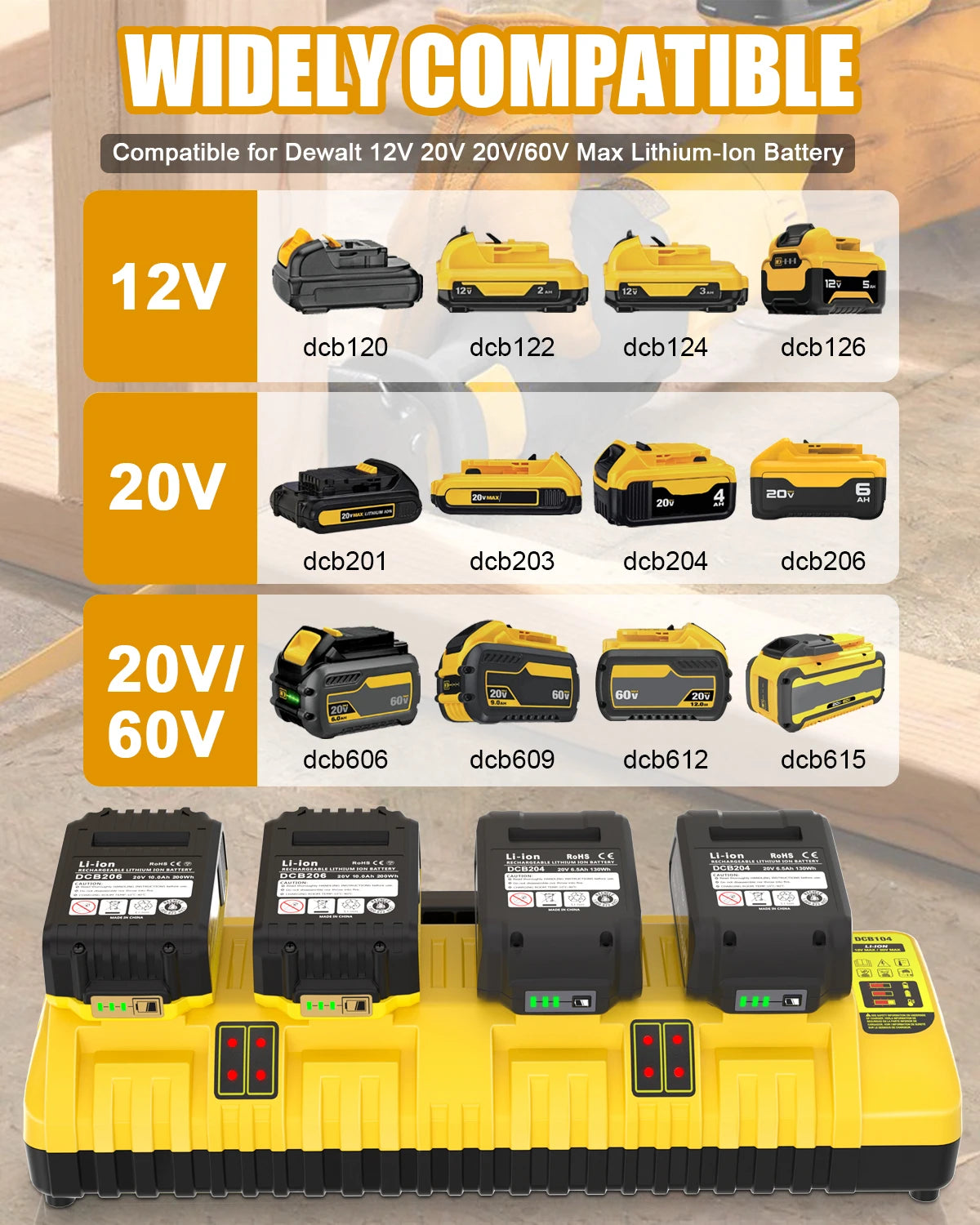Replacement for Dewalt Battery Charger ,4 Port