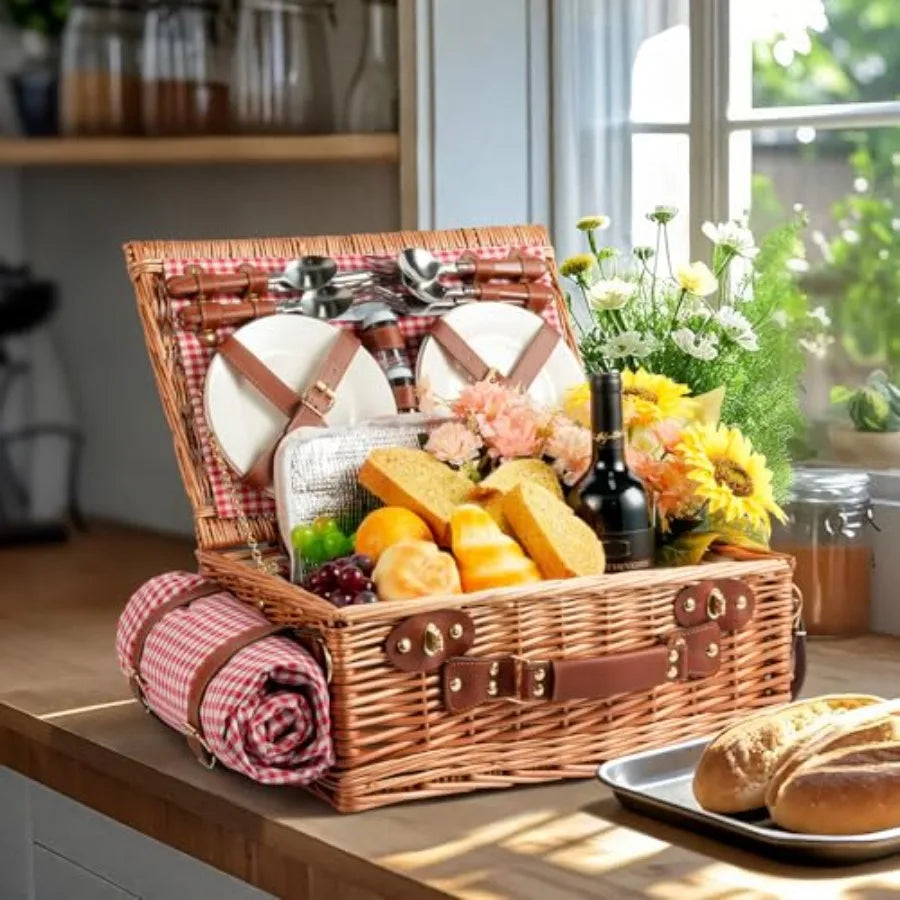 Wicker Picnic Basket Set for 4