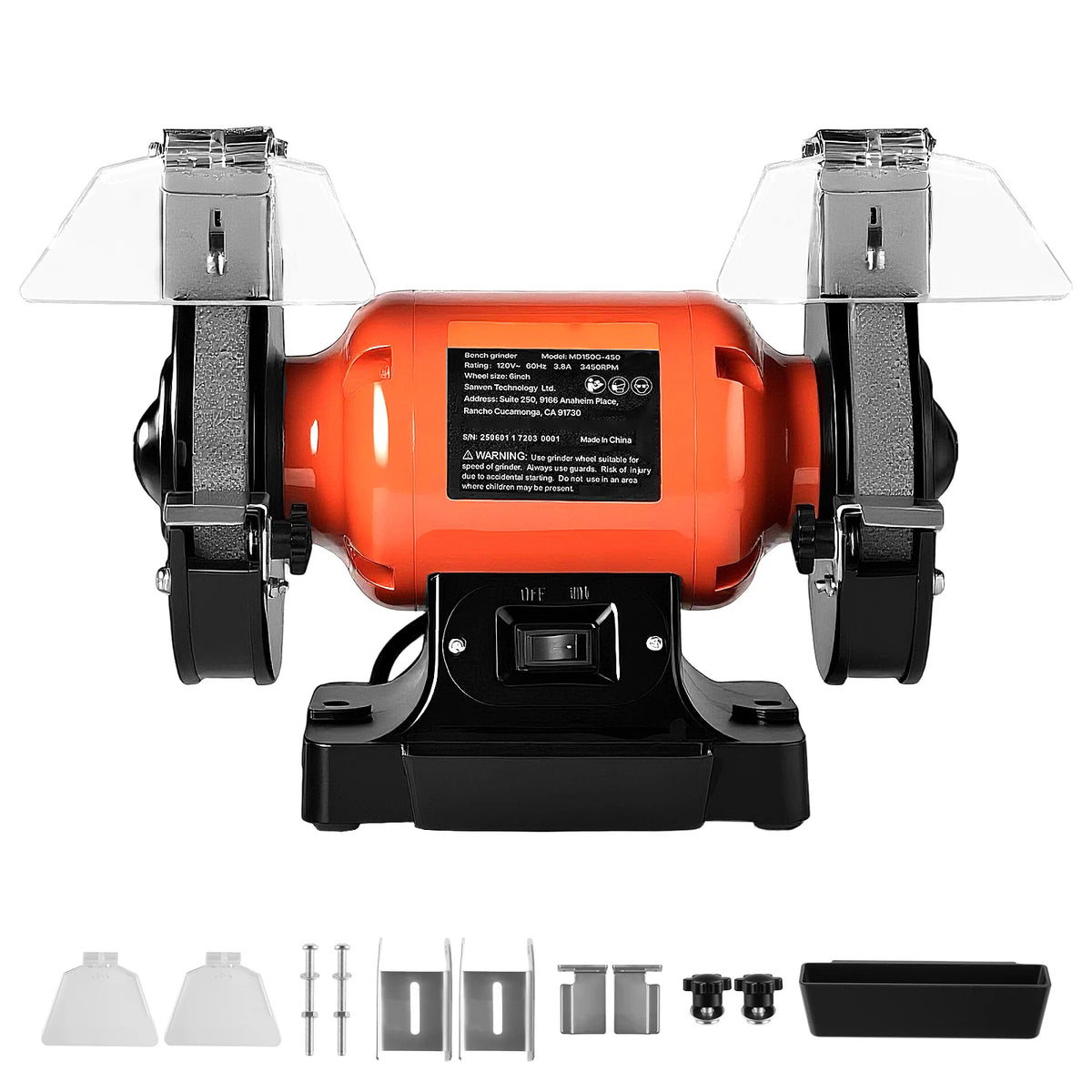 Bench Grinder 6inch Single Speed Bench Grinder High-Speed Table Grinders with Induction Motor 36/60-Grit Grinding Wheel