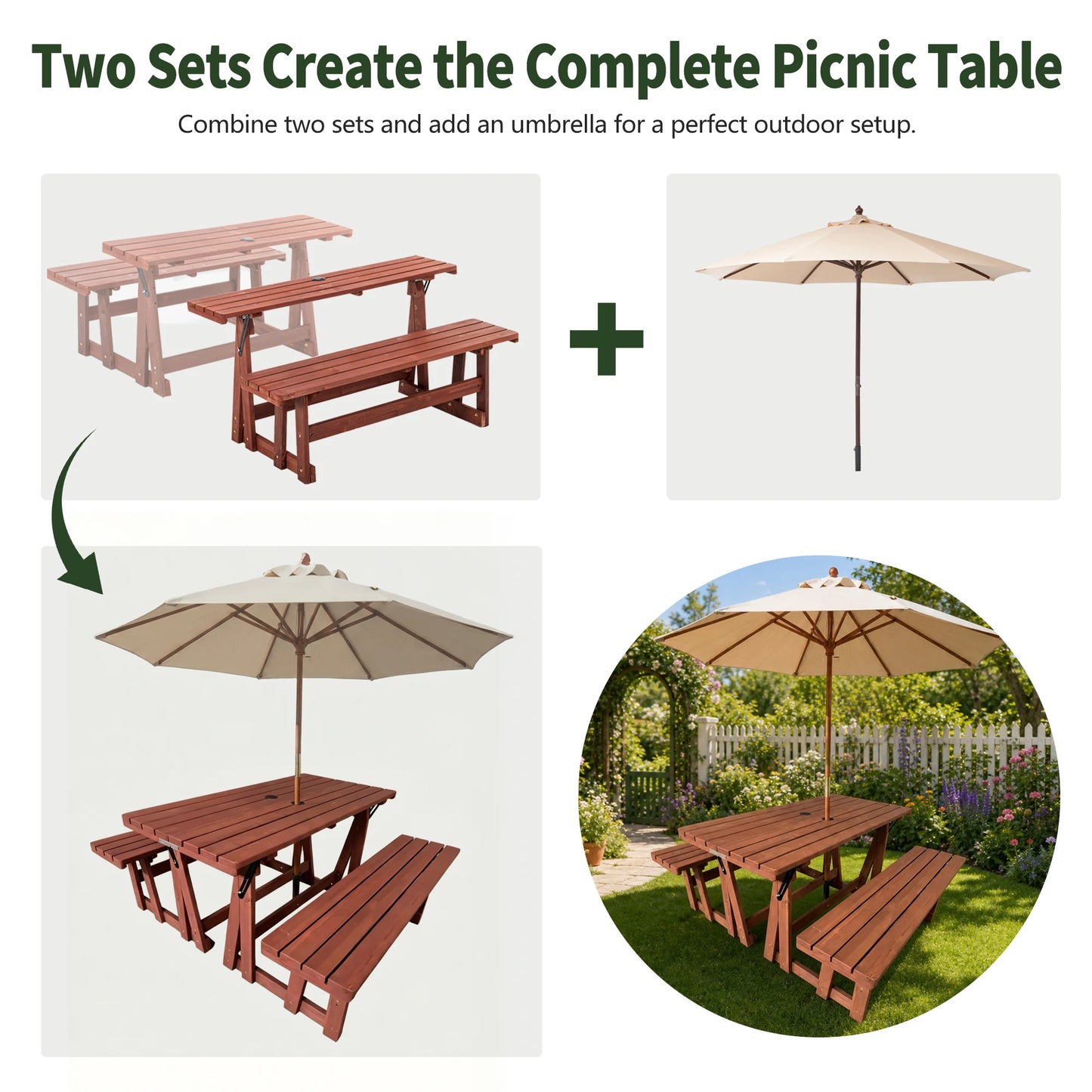 2 in 1 Convertible Folding Bench Picnic Table
